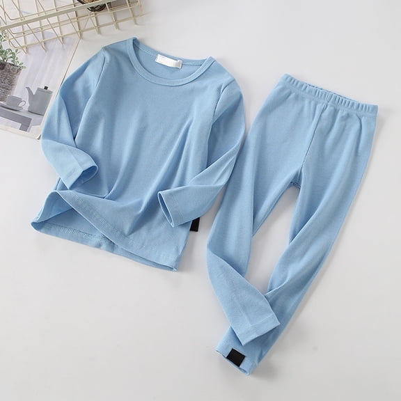 LIJCC Boys Girls 2 Piece Cotton Outfits Thermal Shirt Pants Set Plain Soft Winter Warm Long Sleeve Tops Base Layer Ultra Soft Long Johns Joggers Pants Clothes