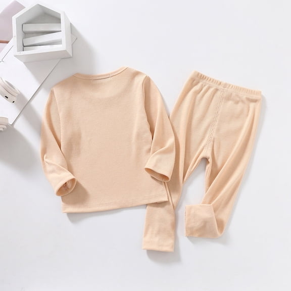 LIJCC Boys Girls 2 Piece Cotton Outfits Thermal Shirt Pants Set Plain Soft Winter Warm Long Sleeve Tops Base Layer Ultra Soft Long Johns Joggers Pants Clothes