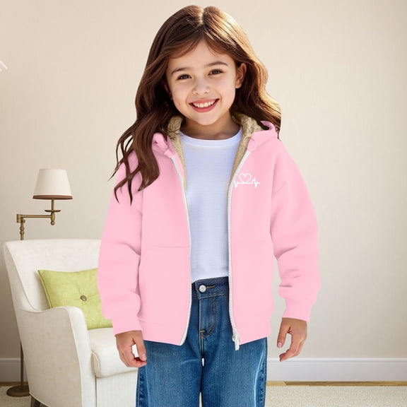 LIJCC Boys Girls Cute Heart Hoodies Fleece Jacket Hoodie Fleece Sherpa Lined Zip Up Long Sleeve Clothes Hooded Sweatshirt Kids Winter Jackets