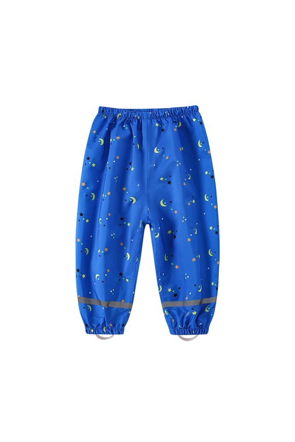 Boys Girls Rain Pants Kids Cute Print Reflective Waterproof Rain Pants Lightweight Splash Pants(Blue,2-3 Years)