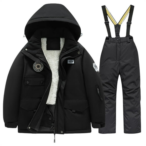 LIJCC Boys Girls Ski Suit Kids Snowsuits 2 Piece Down Outdoor Coats Winter Fleece Lined Waterproof Puffy Down Jacket Snow Pants Ski Bibs Overalls Snowboarding Clothes