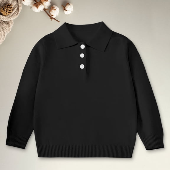 LIJCC Boys Girls Solid Color Long Sleeve Lapel Collar Polo Shirts School Uniform Dress Shirt Kids Knitted Lapel Collar Button up Plain Lined Tops