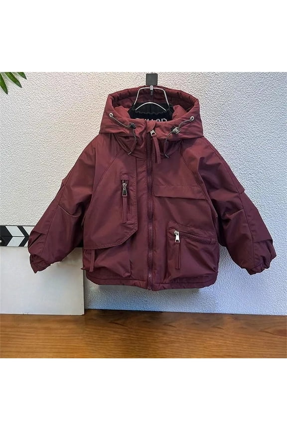 Boys Girls Solid Color Raincoat Waterproof Coats with Hooded Rain Jacket Windbreaker Kids Lightweight Puffer Coat Warm Padded Jacket