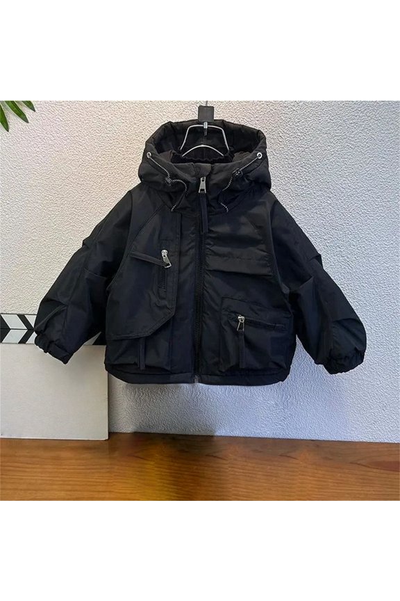 Boys Girls Solid Color Raincoat Waterproof Coats with Hooded Rain Jacket Windbreaker Kids Lightweight Puffer Coat Warm Padded Jacket