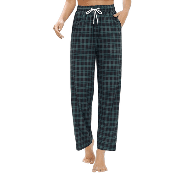 LIJCC Boys Girls Straight Wide Leg Checkered Sweatpants Elastic High Waist Casual Pants Sports Pants Loose Drawstring Jogger(Blackish Green,11-12 Years)