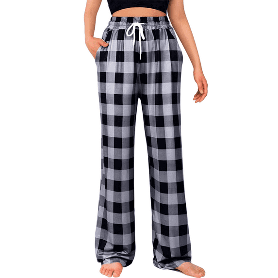 LIJCC Boys Girls Straight Wide Leg Checkered Sweatpants Elastic High Waist Casual Pants Sports Pants Loose Drawstring Jogger(Dark Gray,11-12 Years)