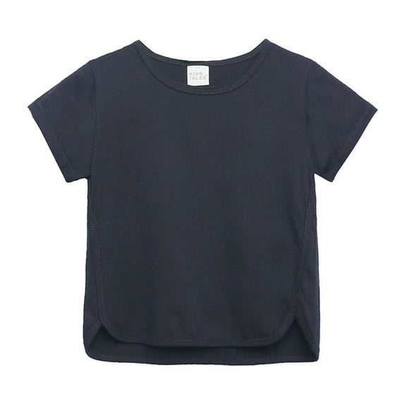LIJCC Boys Girls Summer Casual Irregular T Shirt Top Toddler Solid Color Crew Neck Short Sleeve T-Shirt Kids Fashion Top(Black,1-2 Years)