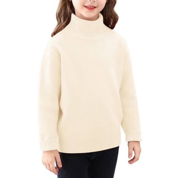 LIJCC Boys Girls Turtleneck Sweaters Cotton Cable Knit Sweater Long Sleeve Relaxed Fit Fall Winter Chunky Pullover Jumpers Tops for Kids