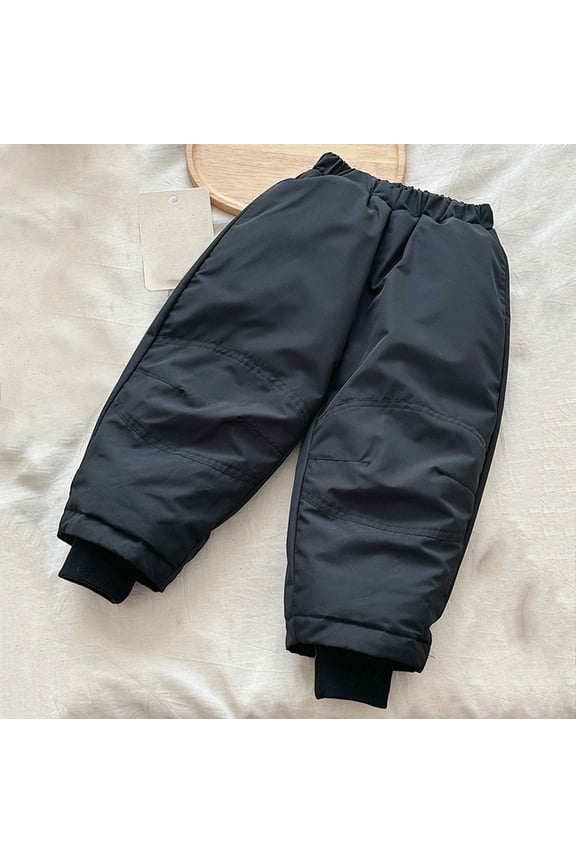 Boys Girls Winter Warm Down Puffer Elastic Waterproof Windbreaker Pants Warm Thicken Outdoor Camping Travel Sweatpant Lightweight Warm Snow Pants Trousers