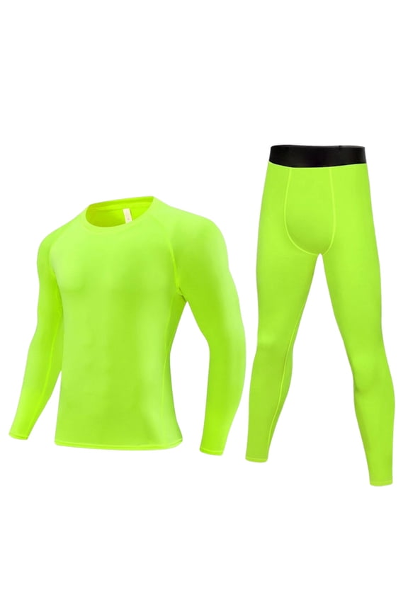 Boys Quick Drying Compression Long Sleeve Shirt and Pants Set Youth Undershirts Athletic Tights Baselayer Training Clothes(Green,5-6 Years)
