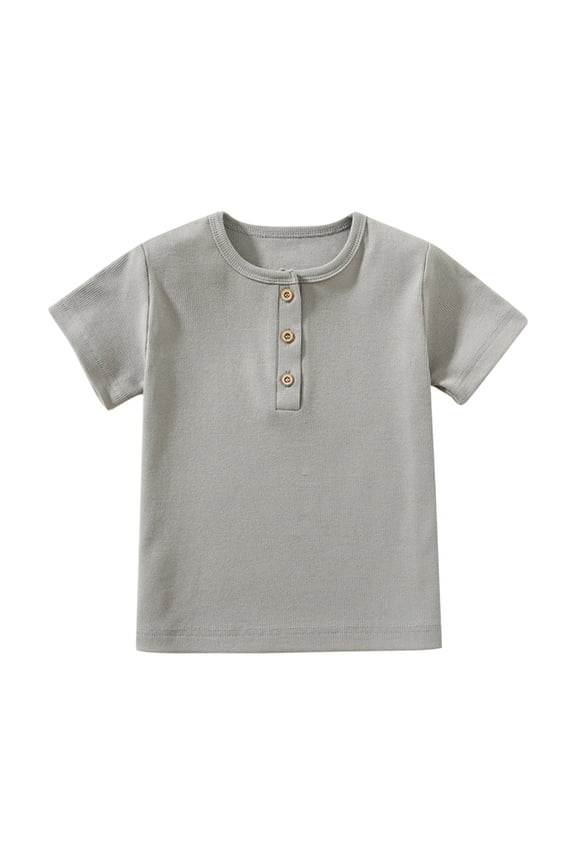 Boys Short Sleeve Shirt with 3 Button, Henley Shirt for Boys & Girls Without Collar , Polo Shirt Without Collar(Grey,12-18 Months)