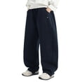 thumbnail image 1 of LIJCC Boys Solid Color Drawstring Sweatpants Spring Autumn Loose Wide Leg Sweat Pants Elastic High Waist Baggy Joggers(Navy,12-13 Years), 1 of 9
