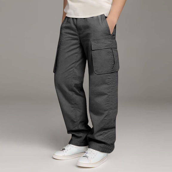 LIJCC Boys Sports Y2k High Waisted Straight Leg Relaxed Fit Cargo Pants Stretch Elastic Waist School Long Pant Twill Joggers for Kids Spring Fall Streetwear