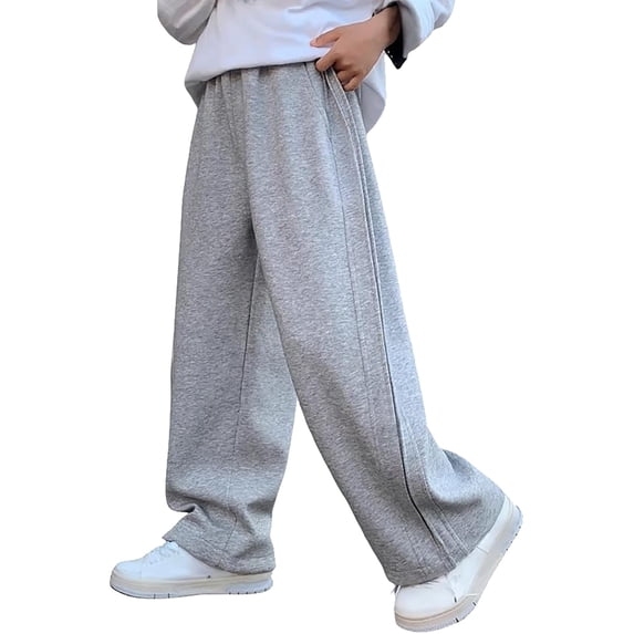 LIJCC Boys Spring Autumn Sweatpants Solid Color Loose Wide Leg Sweat Pants Elastic High Waist Baggy Joggers(Grey,6-7 Years)