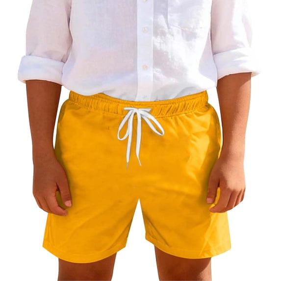 LIJCC Boys Summer Pocketless Shorts Solid Color Casual Loose Fit Thin Casual Shorts Quick Drying Beach Shorts(Yellow,11-12 Years)