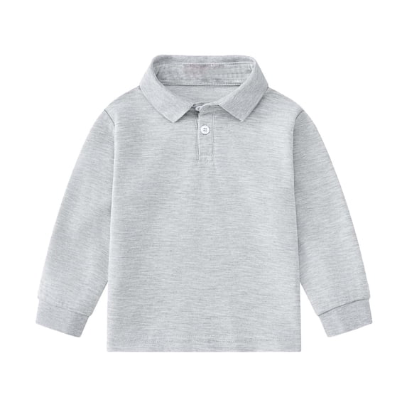 LIJCC Boys Toddler Long Sleeve Polo Shirt Boys Girls Button down Solid Color Lapel Shirt Casual Kids Polos Autumn Casual Top(Grey,7-8 Years)
