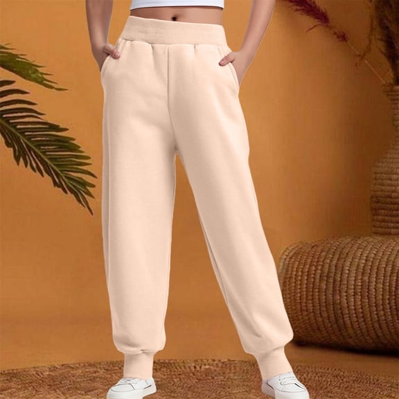 LIJCC Brushed Fleece Sweatpants – Joggers Sweat Pants High Waisted Casual Pants Cozy Warm Adjustable High-Rise Relaxed Lounge Pants with Pockets
