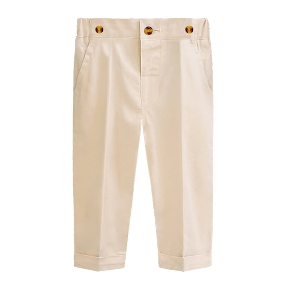 LIJCC Casual Pants for Boys Toddlers Baggy School Uniform Twill Pant Zipper Closure With Faux Button Elastic Waist Wide Leg Trouser Back to School Outfits