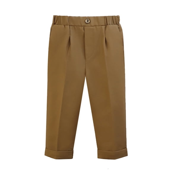 LIJCC Casual Pants for Boys Toddlers Baggy School Uniform Twill Pant Zipper Closure With Faux Button Elastic Waist Wide Leg Trouser Back to School Outfits