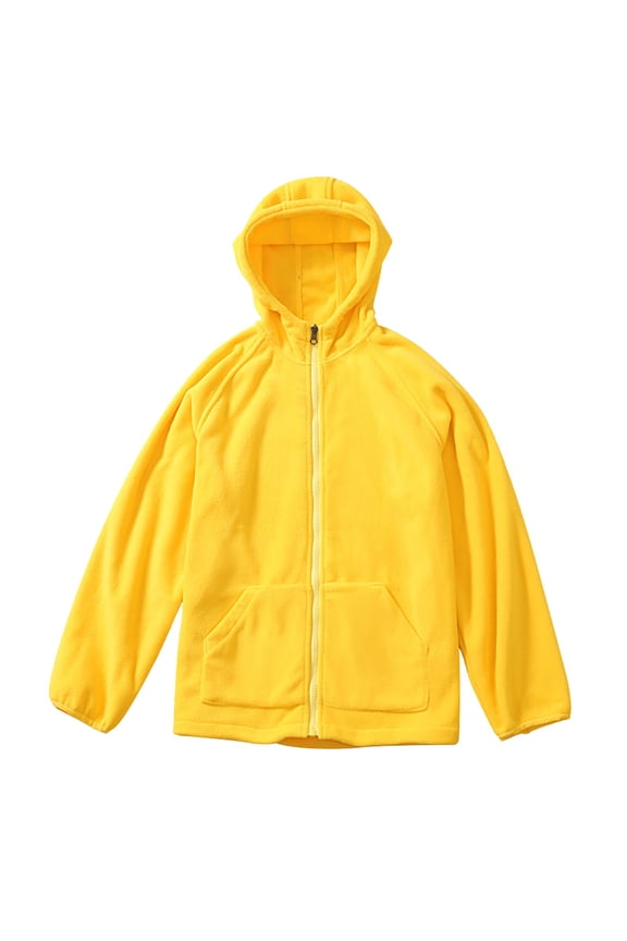Children Boys Girls Full-Zip Polar Fleece Hooded Jacket Kids School Uniform Outwear Jackets Hardshell Jacket Fleece Inner Bladder(Yellow,15-16 Years)