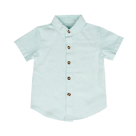 LIJCC Children's Toddler Boys Girls Striped Polo Shirt Short Sleeved Button Down Shirt Summer Casual Lapel Tops(Light Green,18-24 Months)