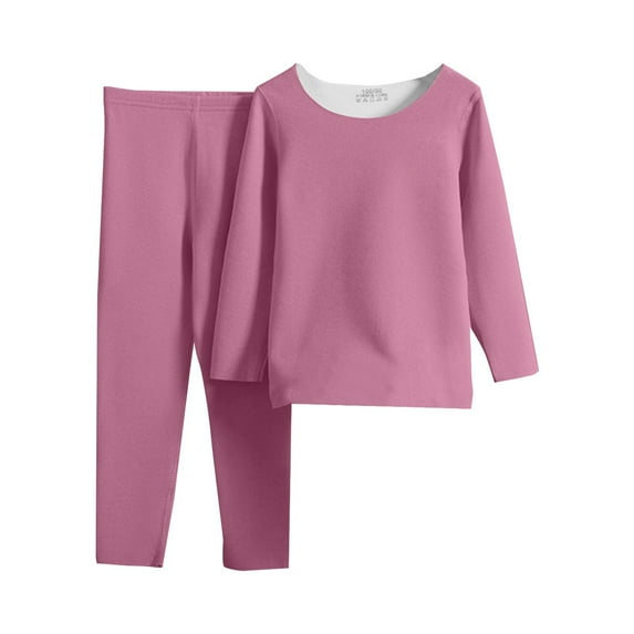 LIJCC Children's Two Piece Solid Color Thermal Underwear and Thermal Pants Set Kids Base Layer Winter Warm(Purple,18-24 Months)