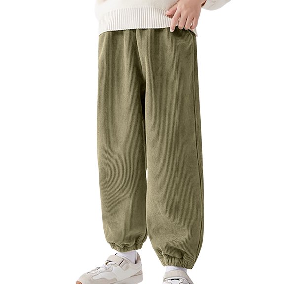 LIJCC Corduroy Sweatpants for Boys Baggy Winter Warm Kids Joggers Teens Straight Leg Joggers Fall Winter Casual Loose Soft Elastic Waist Athletic Pants School Clothes