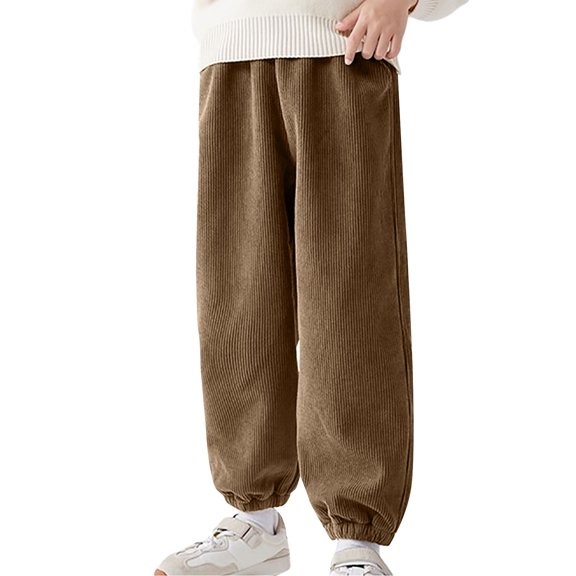LIJCC Corduroy Sweatpants for Boys Baggy Winter Warm Kids Joggers Teens Straight Leg Joggers Fall Winter Casual Loose Soft Elastic Waist Athletic Pants School Clothes