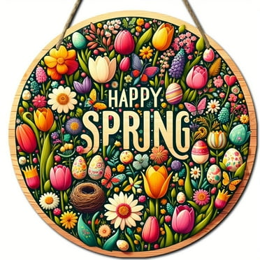 LIJCC Creative New Wooden Door Signs Hello Spring Door Sign Colorful Flowers Spring Decorative Sign Welcome Spring Hanger Sign Farmhouse Spring Door Decoration Hanging In The Home Front Door Wall