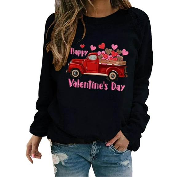 LIJCC Cute Heart-Shaped Print Pullover Round Neck Long-Sleeved Top for Women'S Valentine'S Day Women'S Valentine'S Day Sweatshirt Cute Heart Shaped Printed Pullover Crewneck Long Sleeved Shirt