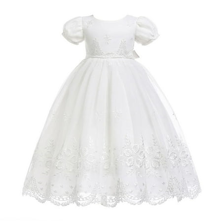 LIJCC Douhoow Baby Girls Christening Dress White Floral Embroidered Baptism Dress Gown with Bonnet Toddler Girls Formal Outfit