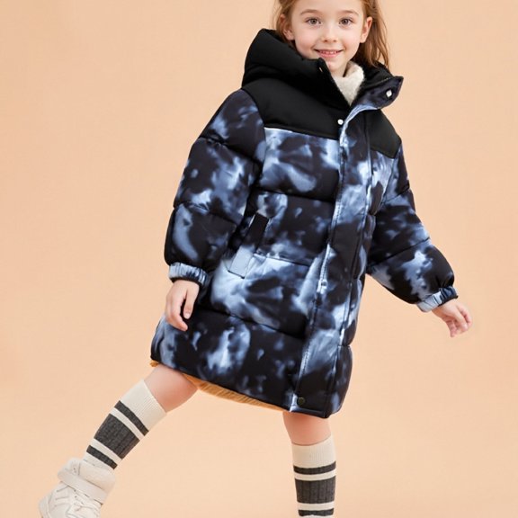 LIJCC Girl's Long Hooded Puffer Long Coat Zipper Lightweight Winter Thicken Padded Down Coat Outerwear Warm Water Resistant Quilted Jacket