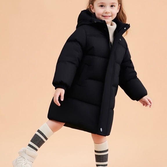 LIJCC Girl's Long Hooded Puffer Long Coat Zipper Lightweight Winter Thicken Padded Down Coat Outerwear Warm Water Resistant Quilted Jacket