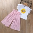thumbnail image 1 of LIJCC Girls 2 Piece Outfits Ruffle Flying Sleeve Tops T-Shirt Pleated Flowy Wide Leg Pants Set Funny Graphic Clothes for Teen Girls Summer Outfits (7-8 Years, PK2), 1 of 3