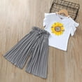 thumbnail image 1 of LIJCC Girls 2 Piece Outfits Ruffle Flying Sleeve Tops T-Shirt Pleated Flowy Wide Leg Pants Set Funny Graphic Clothes for Teen Girls Summer Outfits (7-8 Years, Grey), 1 of 3