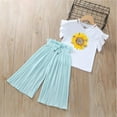 thumbnail image 1 of LIJCC Girls 2 Piece Outfits Ruffle Flying Sleeve Tops T-Shirt Pleated Flowy Wide Leg Pants Set Funny Graphic Clothes for Teen Girls Summer Outfits (9-10 Years, Green), 1 of 4
