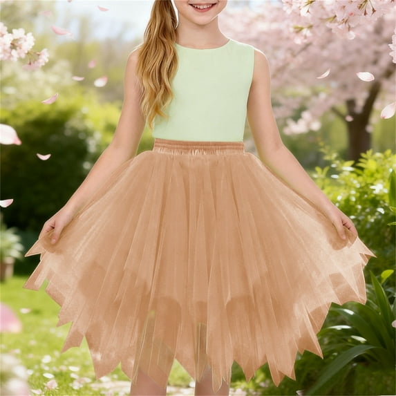 LIJCC Girls' Bright Orange Multi-Layer Tulle Tutu Skirt - Elastic Waist for Comfort & Easy Fit - Flowy, Lightweight Design Perfect for Dance Recitals, Birthday Parties & Dress-Up Play
