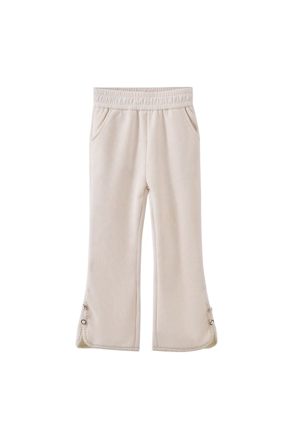 Girls Cotton Flare Pants Elastic Waist Bell Bottoms Leggings Stretchy Boot Cut Yoga Trousers Wide Leg Split Hem Thick Soft Warm Winter Cozy Long Trousers