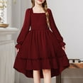 thumbnail image 1 of LIJCC Girls Dress Puff Trendy Cute Elegant Solid Color Long Sleeve Square Neck High Low Hem Smocked Shirred Tiered Ruffle Flared Party Fall Dresses, 1 of 7