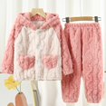 thumbnail image 1 of LIJCC Girls Flannel Plush Hooded Two Piece Outfit Cute Thermal Long Sleeve Pullover Tops Pants Suit Cozy Soft Winter Warm Fuzzy Sherpa Trendy Clothes Sets, 1 of 5