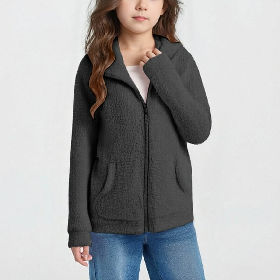 LIJCC Girls Fuzzy Fleece Hoodies with Hood Fluffy Essentials Cozy Warm Sherpa Jackets Comfy Zip Up Lightweight Sweatshirts Outwear Fall Winter Clothes