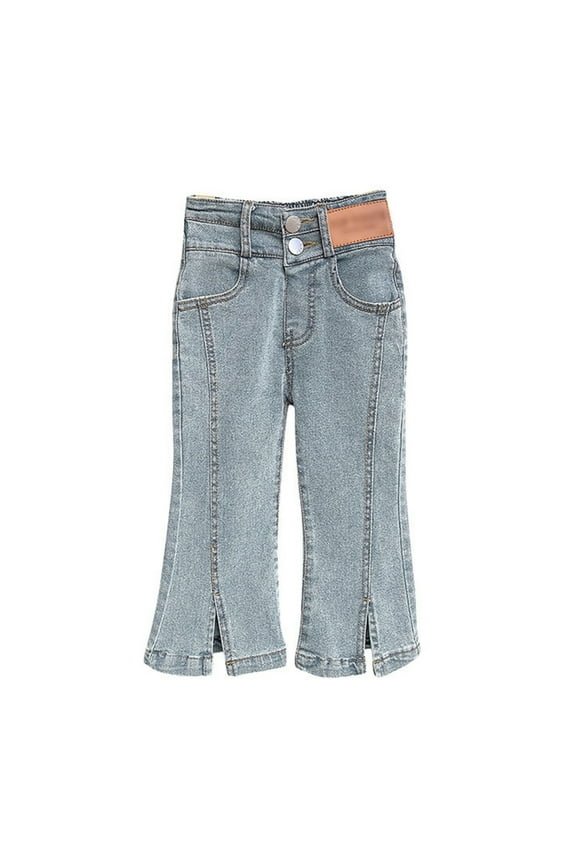Girl's Flare Bell Bottom Jeans High Waist Split Hem Denim Skinny Clothes Teen Casual Retro Pants with Pockets(Blue,2-3 Years)