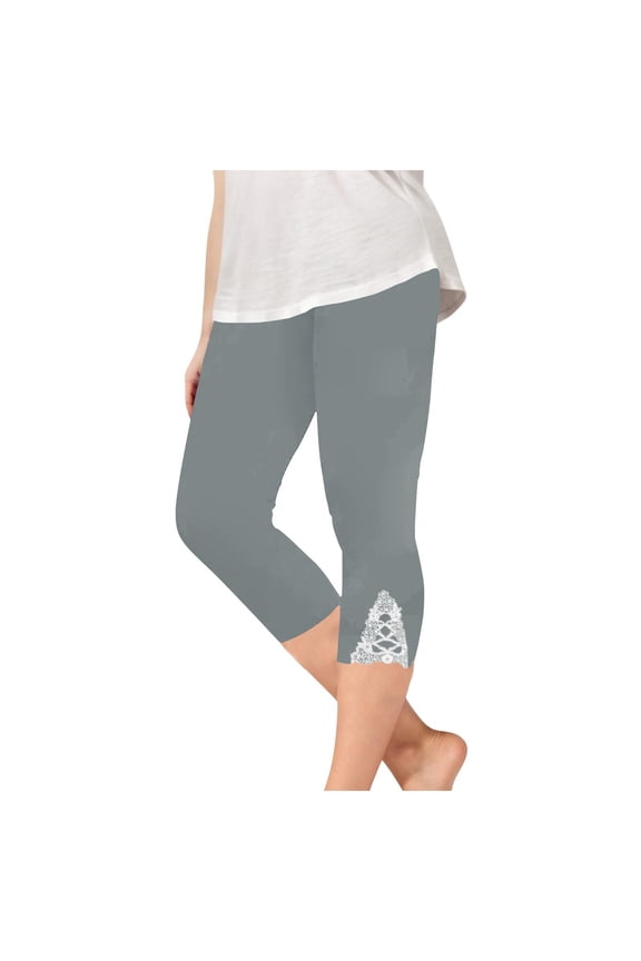 Girls Leggings Solid Color 3/4 Length Leggings Trousers Summer Lightweight Elastic High Waist Athletic Dance Leggings(Grey,5-6 Years)