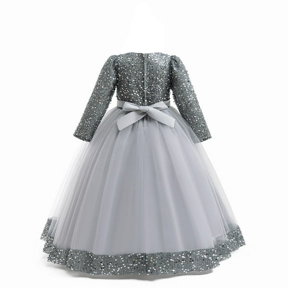 LIJCC Girls Long Sleeve Floral Sequins Dress Royal Palace Lace Dance Formal Princess Gothic Victorian Gowns Fancy Masquerade Dress Up for Party Wedding Pageant