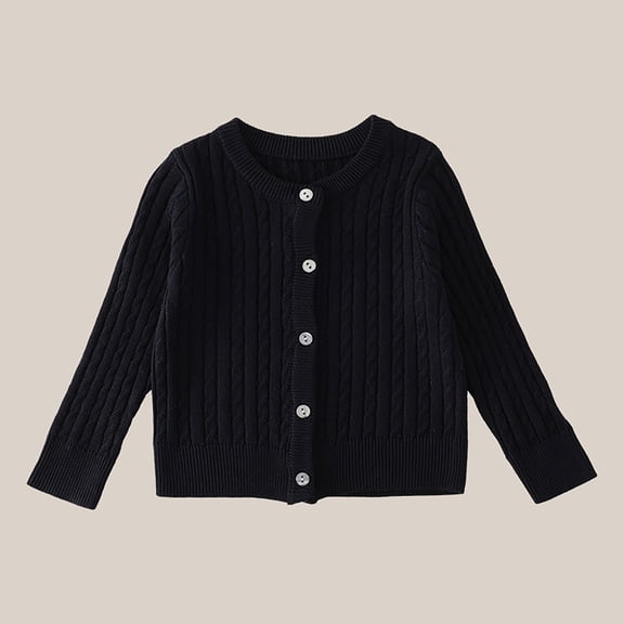 LIJCC Girls Loose Soft Thick Wool O-Neck Knitted Cardigan Sweater Long Sleeve Buttons Down Basic Solid Embroidery Stretchy Knit Fall Winter Coats