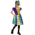 thumbnail image 1 of LIJCC Girls' Mardi Gras 2-Piece Costume Set - Short-Sleeve Dress with Heart Accent Bodice & Plaid Tiered Skirt - Includes Feathered Festive Mask - Perfect for Mardi Gras Celebrations, 1 of 4