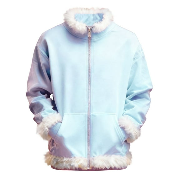 LIJCC Girls Mock Neck Jackets Furry Trim Winter Warm Zipper Sweatshirts Soft Fleece Oversized Xmas Trendy Coats(Light Blue,7-8 Years)