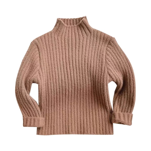 LIJCC Girls Mock Neck Warm Pullover Sweaters Kids Casual Long Sleeve Solid Color Cable Knit Tops Drop Shoulder Classic Plain Chunky Tee Tops