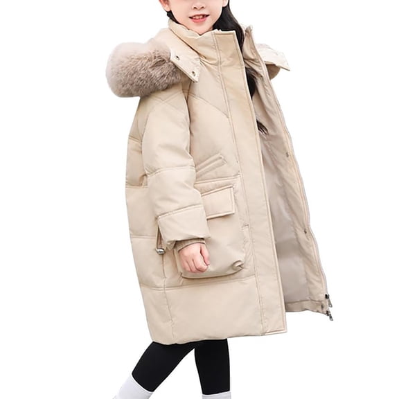 LIJCC Girls Oversized Long Warm Insulated Winter Parka Coats Faux-Fur Hood Thick Warm Stylish Thermal Puffer Jackets Teen Kids Quilted Pockets Down Outwear