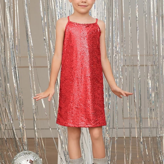 LIJCC Girls Sequin Dress Short Prom Sequin Dresses Adjustable Spaghetti Strap Pencil Cami Midi Bodycon Dress A Line Swing Dresses Sparkly Party